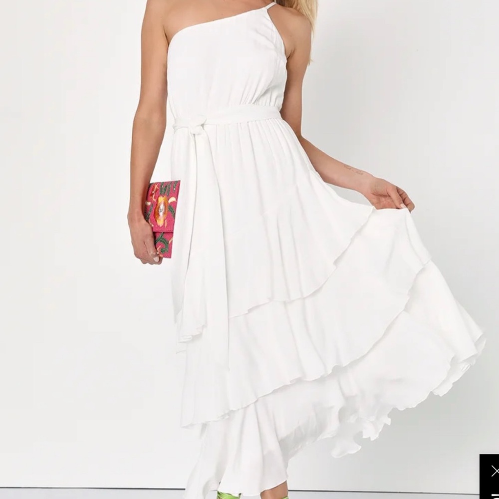 Lulu's Slice of Sunshine White One-Shoulder Midi Dress